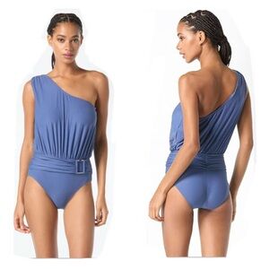 MICHAEL Michael Kors Logo U-Bar One Shoulder One Piece Swimsuit Size 10
